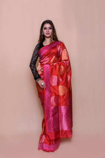 Pure Katan Silk Paan Meenakari Kadhwa Boota Banarasi saree