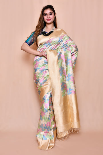 Pure Katan Silk Cloud Rangkaat Kadhwa Real zari  Banarasi saree