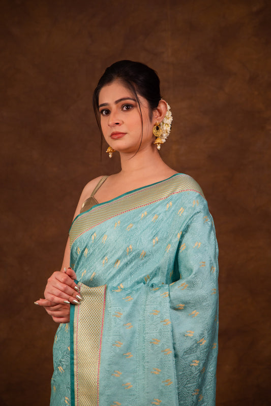 Pure Katan silk double Bird Satin Tanchoi Banarasi Saree