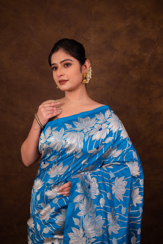 Pure Katan silk Kadhwa Jangla with Fusion border Banarasi Saree