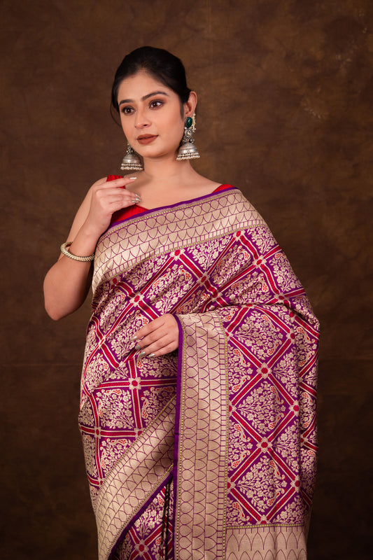 Pure Katan silk Kadhwa Jangla with Traditional Border Banarasi Saree