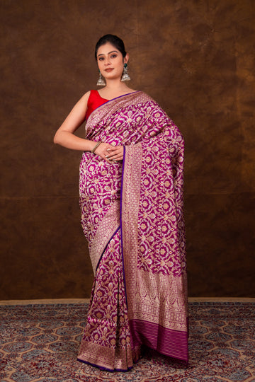 Pure Katan Silk Double Jaal Jangla Kadhwa Meenakari Banarasi Saree