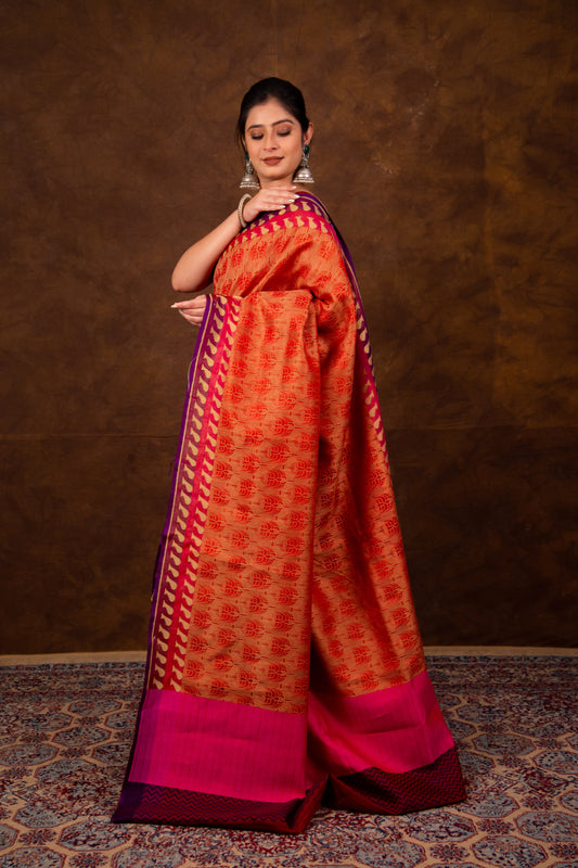 Pure Organza silk*Cotton Cutwork with contemporary Border Banarasi Saree