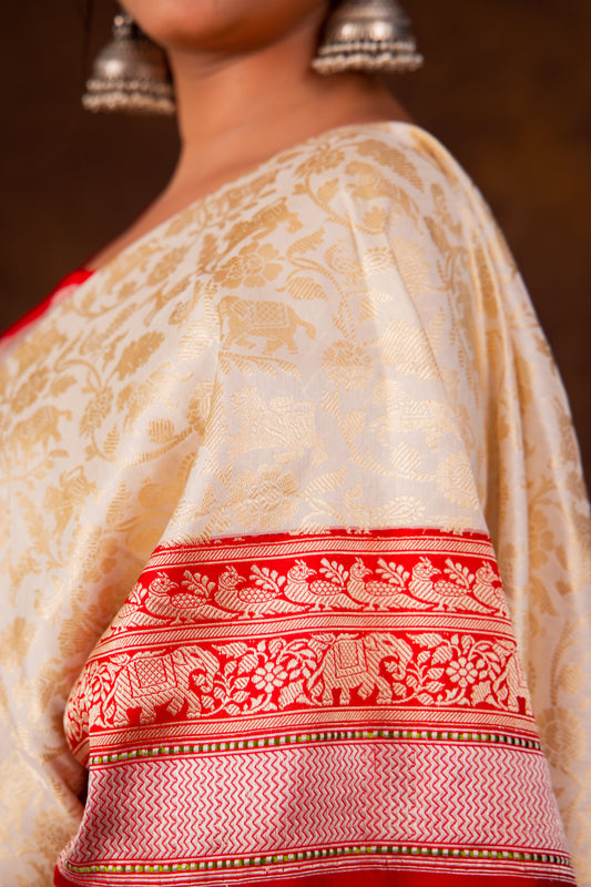 Pure Katan Silk Kim-Khwab(Brocade) Shikargaah Kadhwa Banarasi Saree