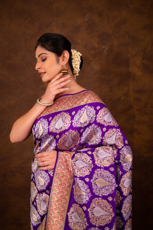 Pure Katan Silk Bootidaar Jangla Menakari handwoven  Banarasi saree