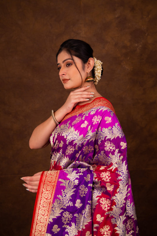 Pure Katan Silk Kadhwa  Jangla Handwoven Rangkaat Red Banarasi Saree