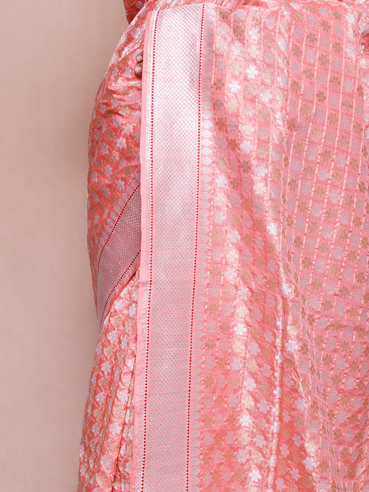 floral check butidaar silk Saree