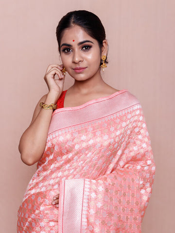 floral check butidaar silk Saree