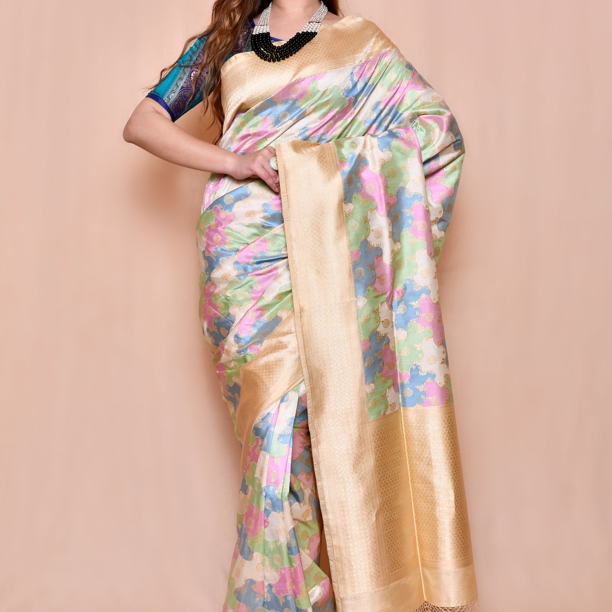 Pure Katan Silk Cloud Rangkaat Kadhwa Real zari  Banarasi saree