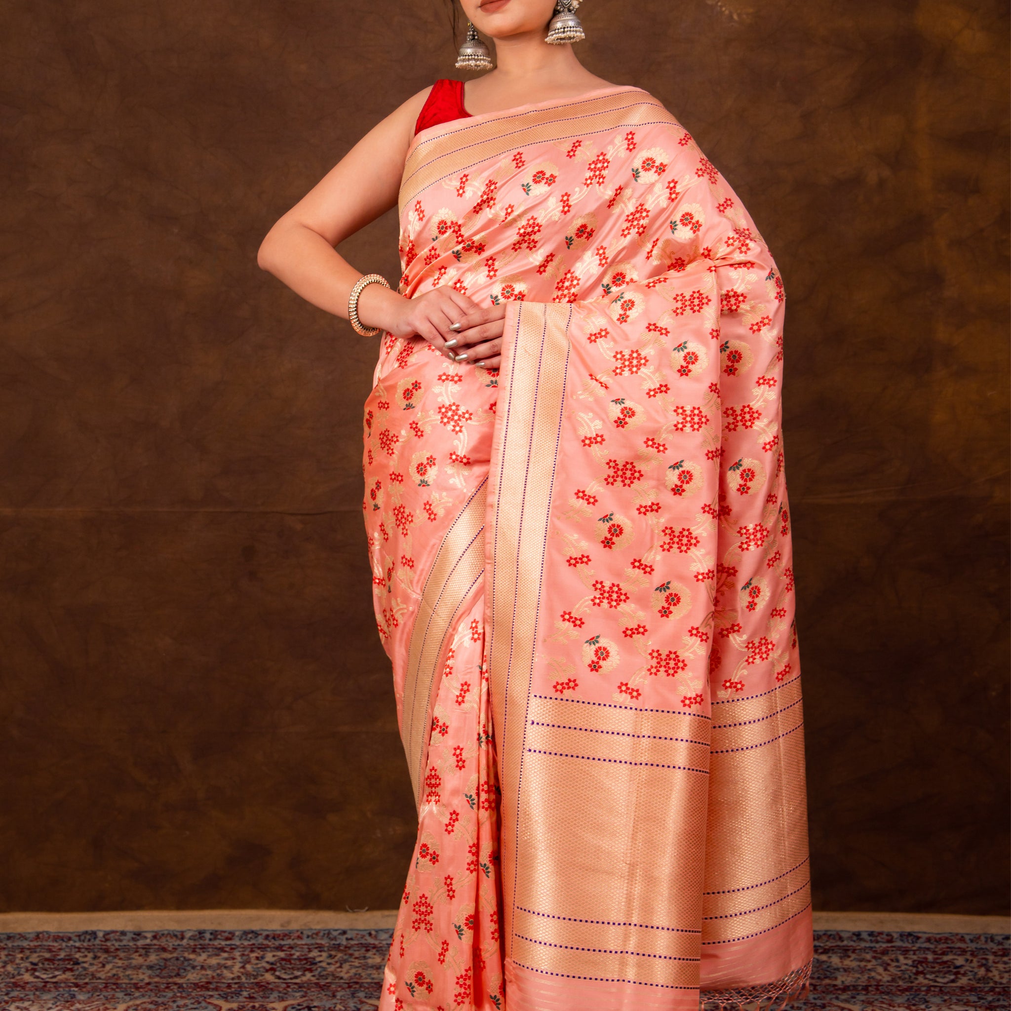 Pure Katan Silk Meenakari Jaal Jangla Kadhwa Banarasi Saree