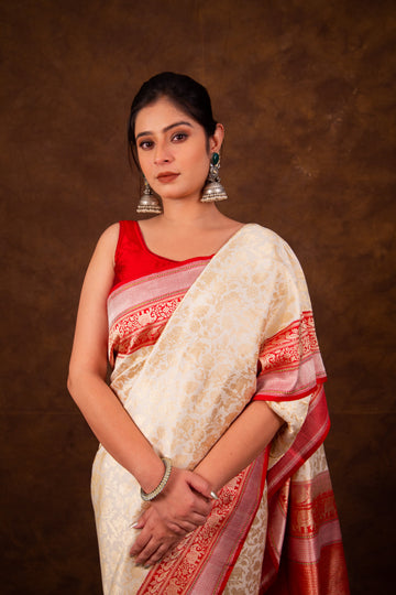 Pure Katan Silk Kim-Khwab(Brocade) Shikargaah Kadhwa Banarasi Saree