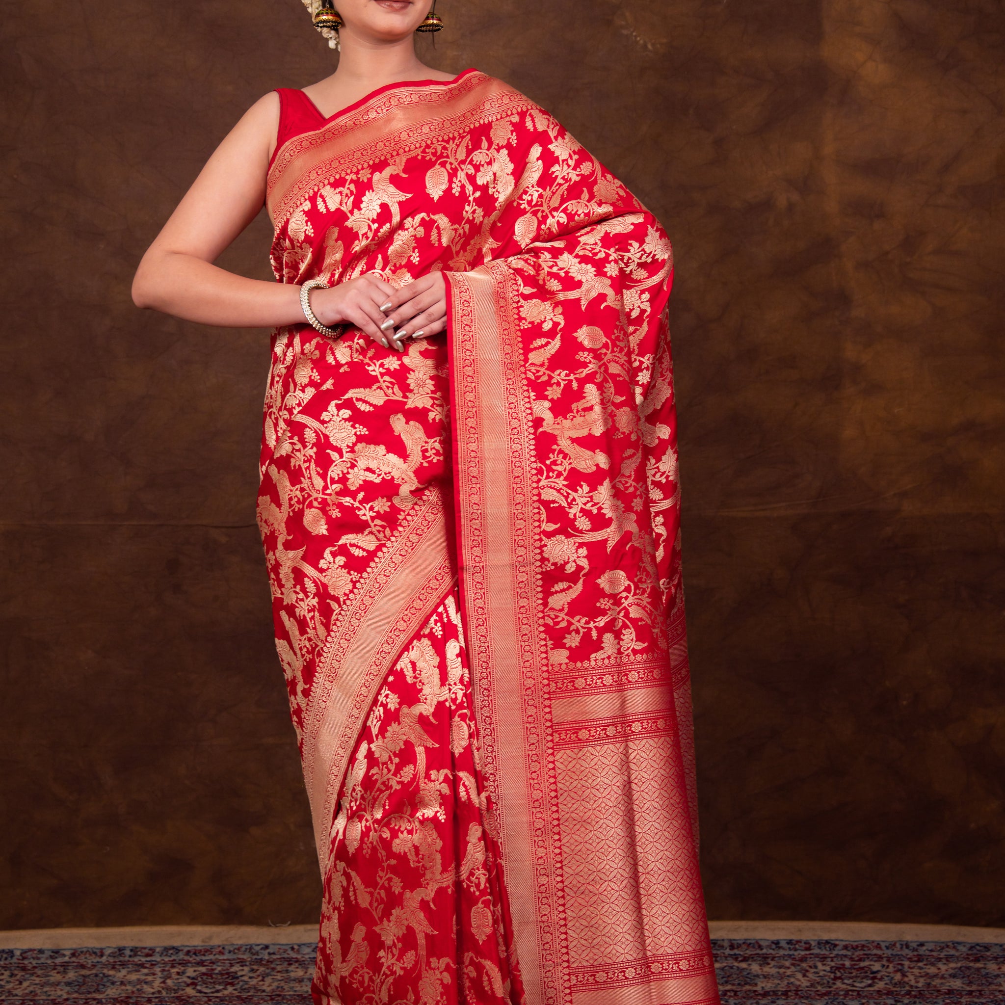 Pure Katan silk kadhwa Jangla Handwoven Red Banarasi Saree