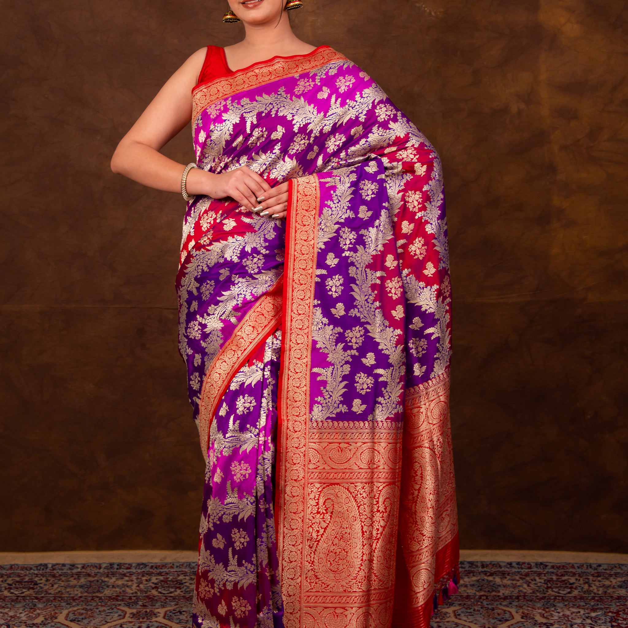 Pure Katan Silk Kadhwa  Jangla Handwoven Rangkaat Red Banarasi Saree